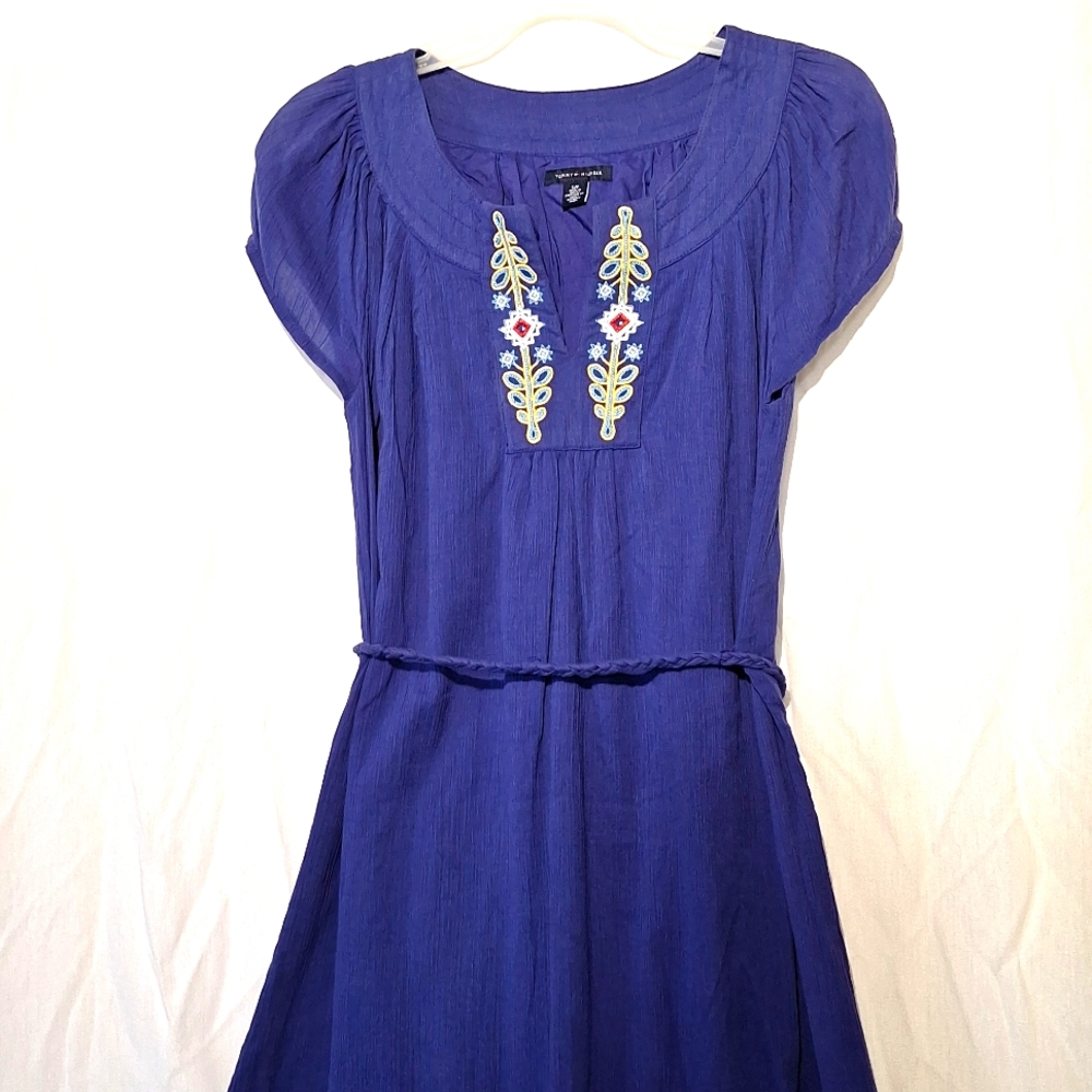3/$20-Tommy Hilfiger Cotton Boho Blue Midi Dress, Embroidered